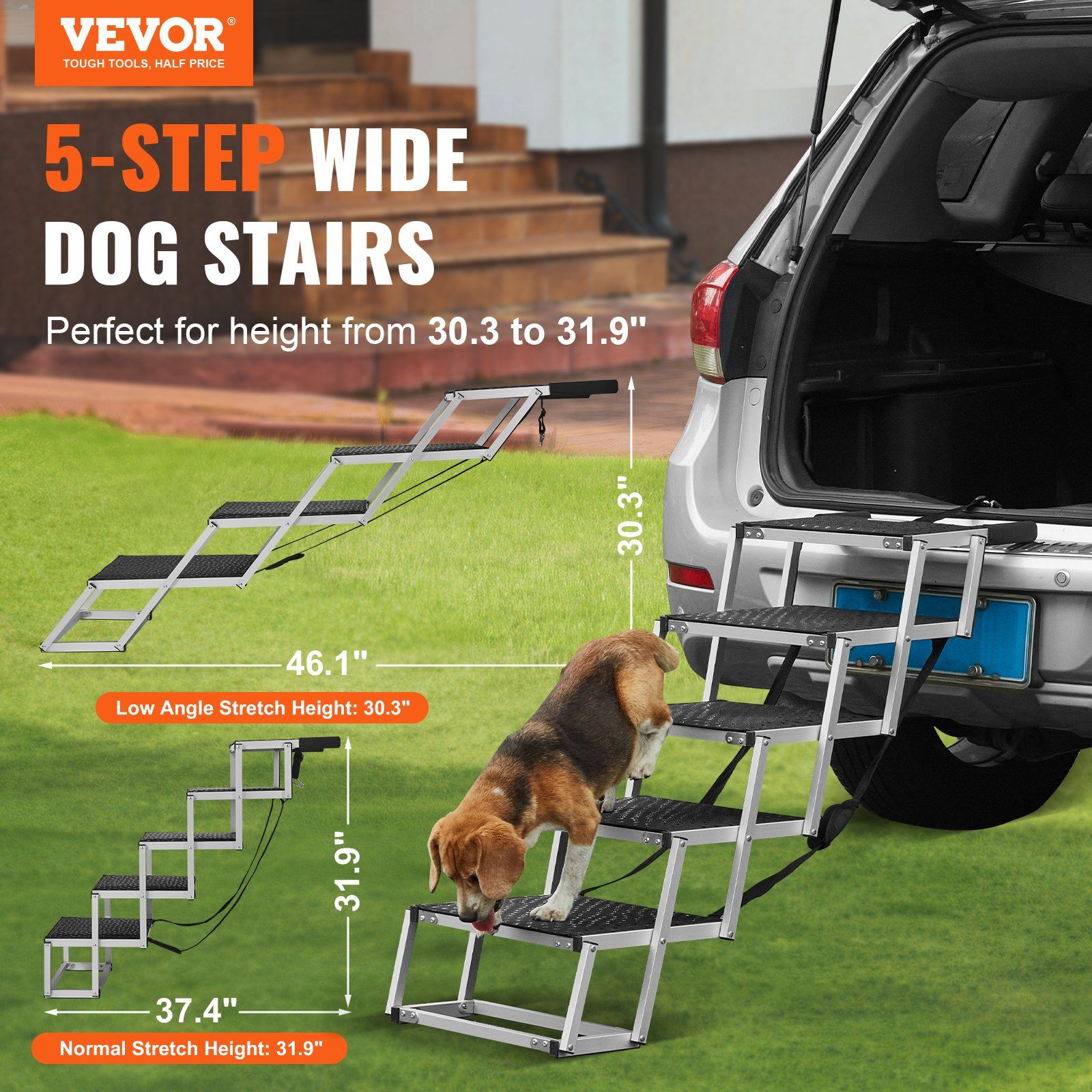 Dog Stair for Cars, Wide 5-step Dog Car Steps, Folding Dog Car Ramp with Nonslip Surface, Portable Pet Steps V952-KZDGLT5STEP1DLM2TV0