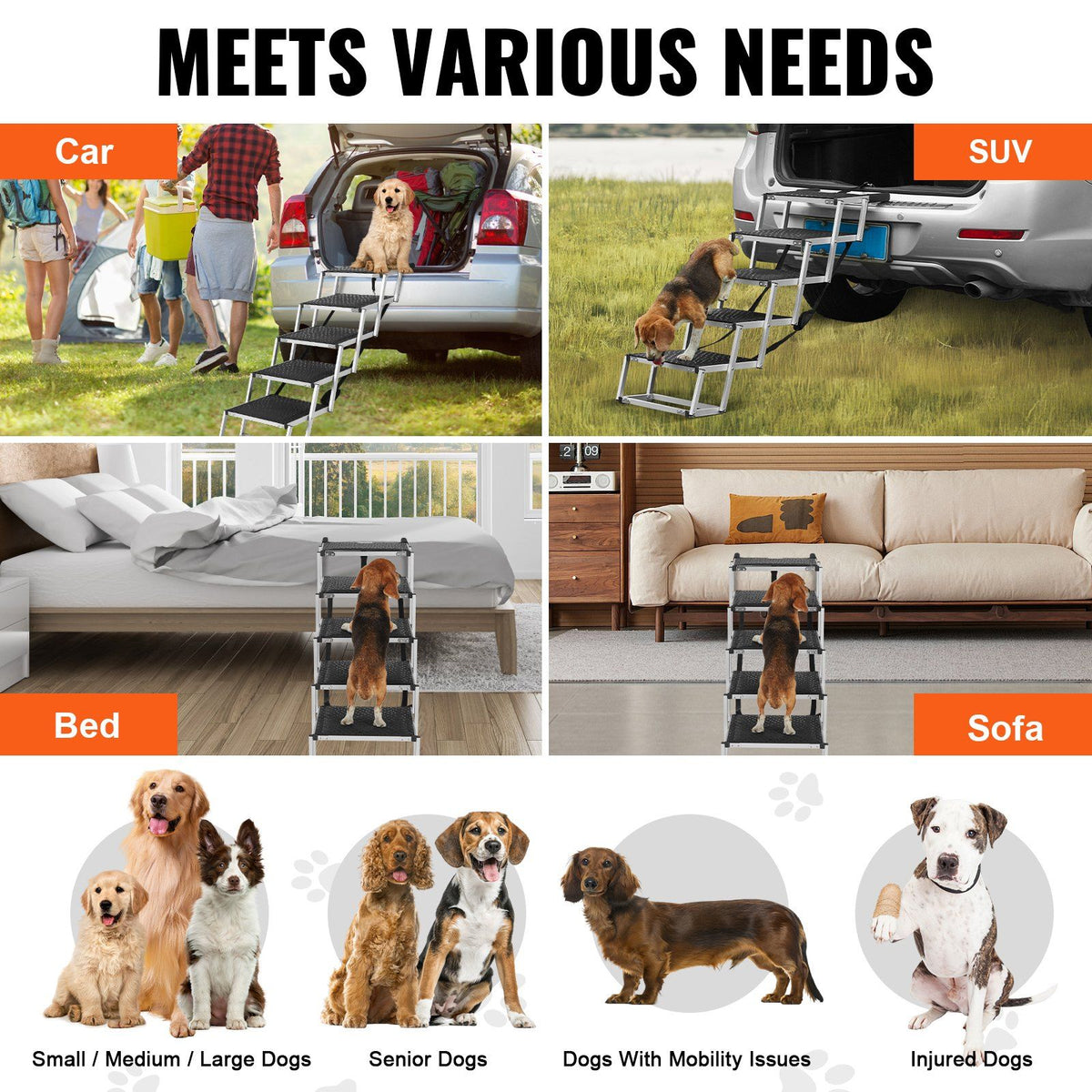Dog Stair for Cars, Wide 5-step Dog Car Steps, Folding Dog Car Ramp with Nonslip Surface, Portable Pet Steps V952-KZDGLT5STEP1DLM2TV0