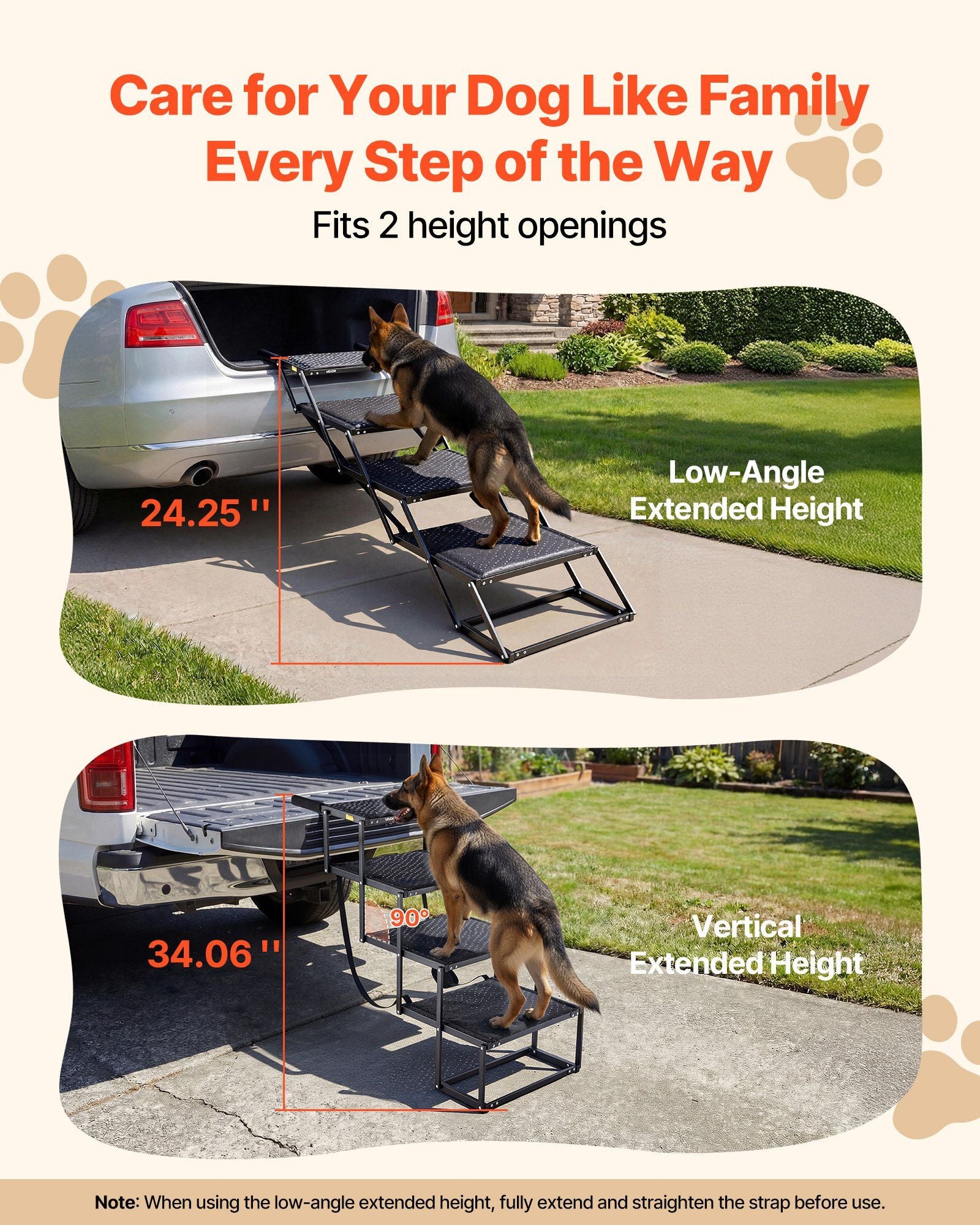 Dog Stairs for Car, 4 Steps Extra Wide Foldable Dog Ramp for Large Dogs with Non-Slip Surface, Portable V952-KZDGLTEKJCDJEVRSN001V0