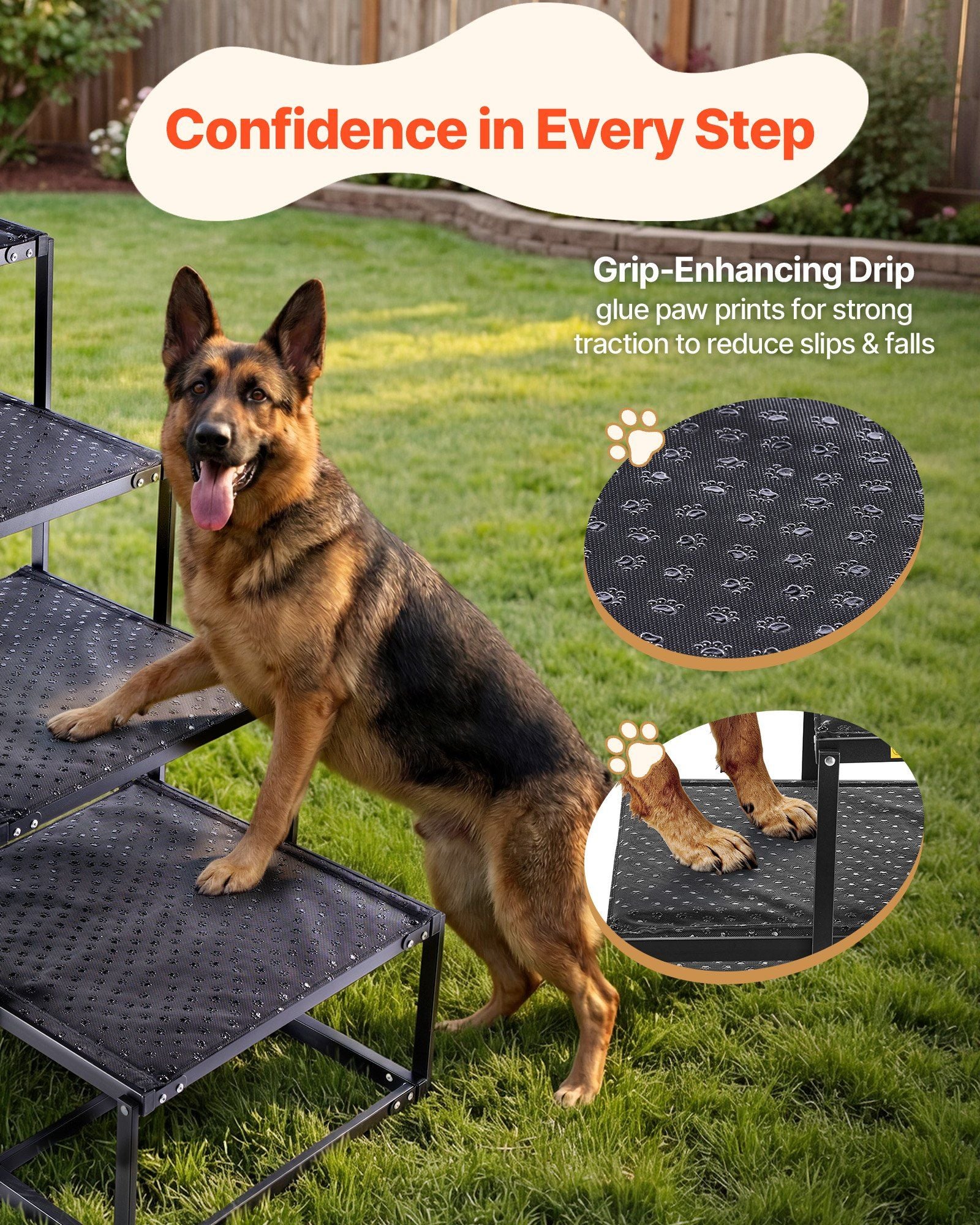 Dog Stairs for Car, 4 Steps Extra Wide Foldable Dog Ramp for Large Dogs with Non-Slip Surface, Portable V952-KZDGLTEKJCDJEVRSN001V0