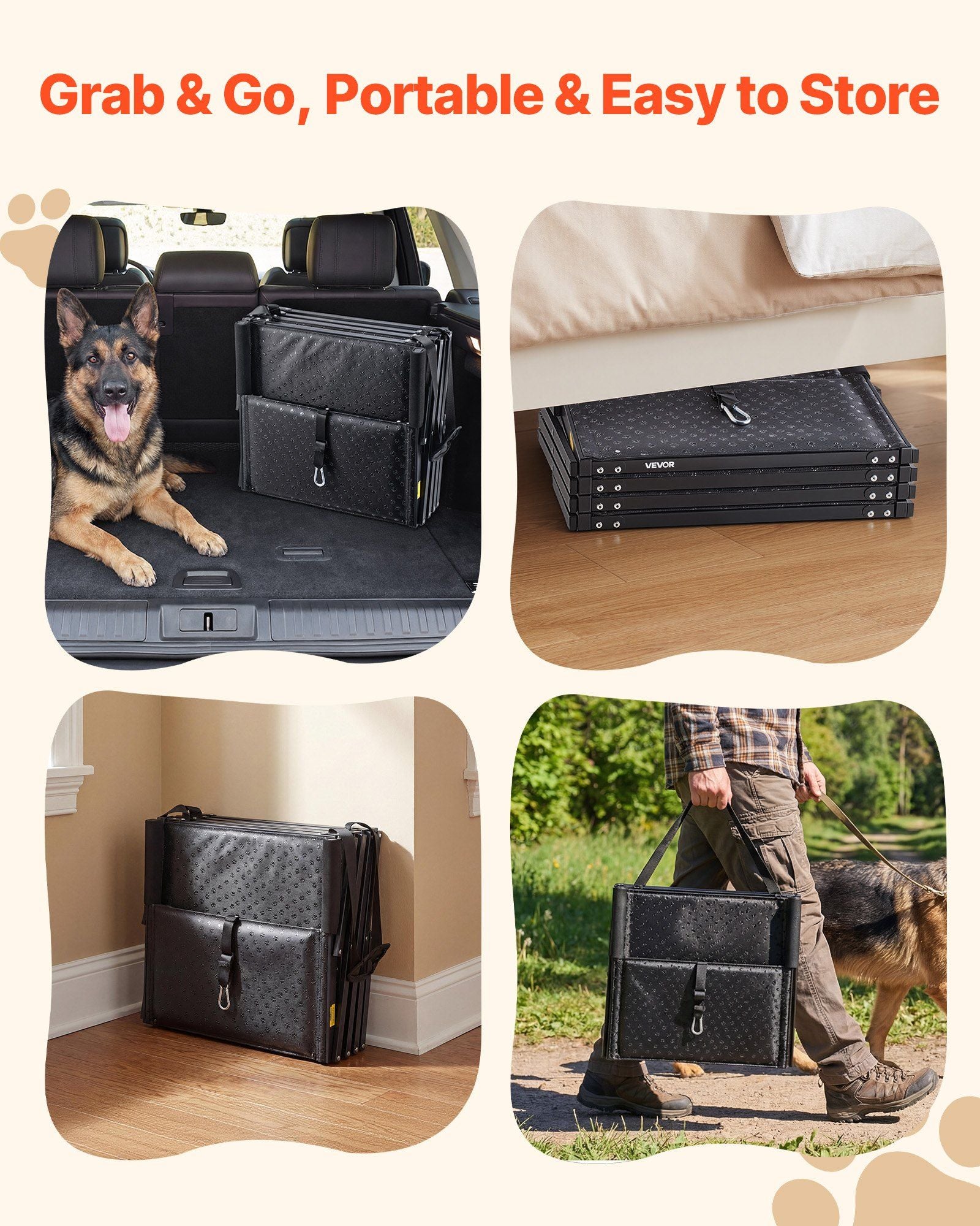Dog Stairs for Car, 4 Steps Extra Wide Foldable Dog Ramp for Large Dogs with Non-Slip Surface, Portable V952-KZDGLTEKJCDJEVRSN001V0