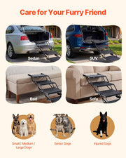 Dog Stairs for Car, 4 Steps Extra Wide Foldable Dog Ramp for Large Dogs with Non-Slip Surface, Portable V952-KZDGLTEKJCDJEVRSN001V0