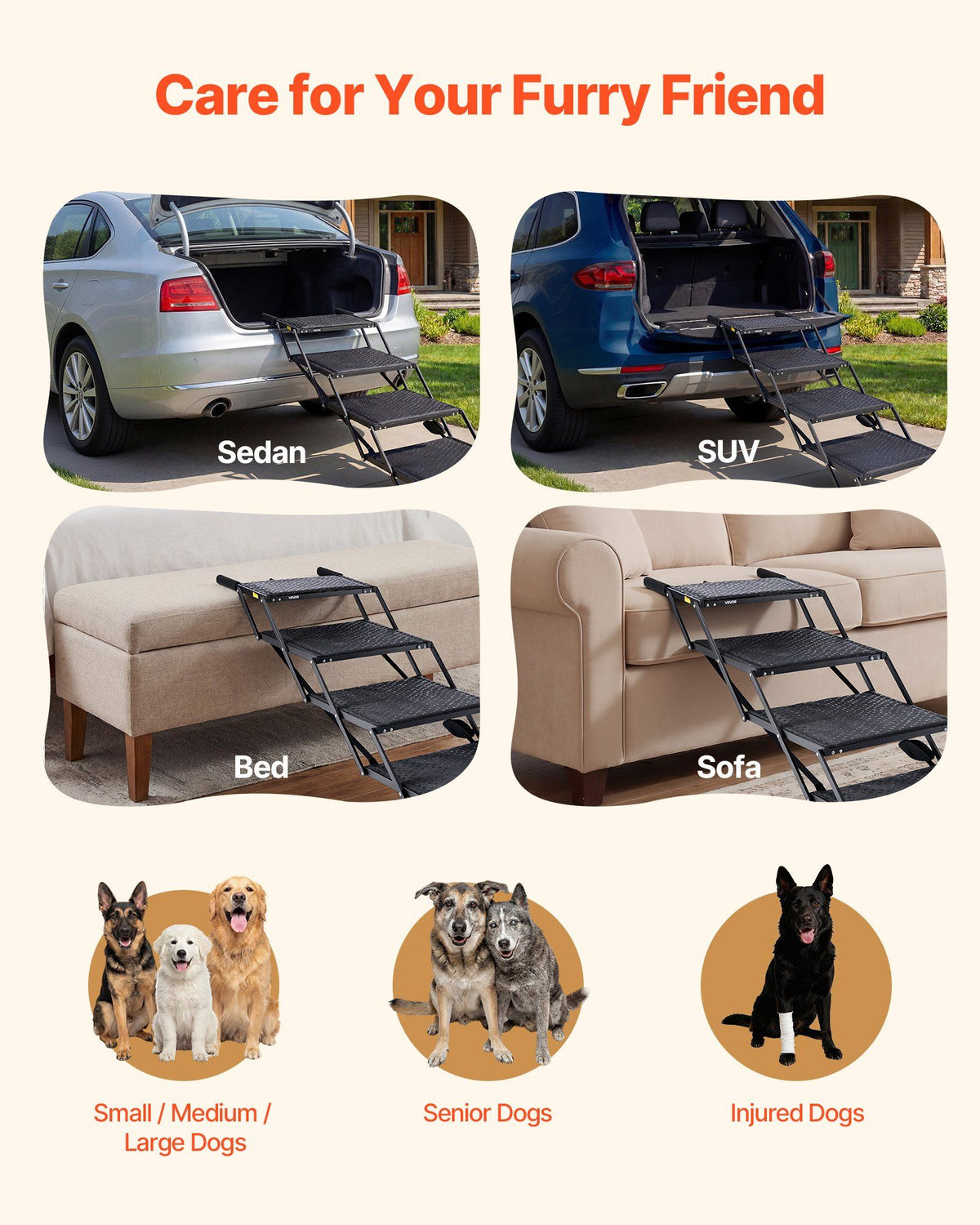 Dog Stairs for Car, 4 Steps Extra Wide Foldable Dog Ramp for Large Dogs with Non-Slip Surface, Portable V952-KZDGLTEKJCDJEVRSN001V0