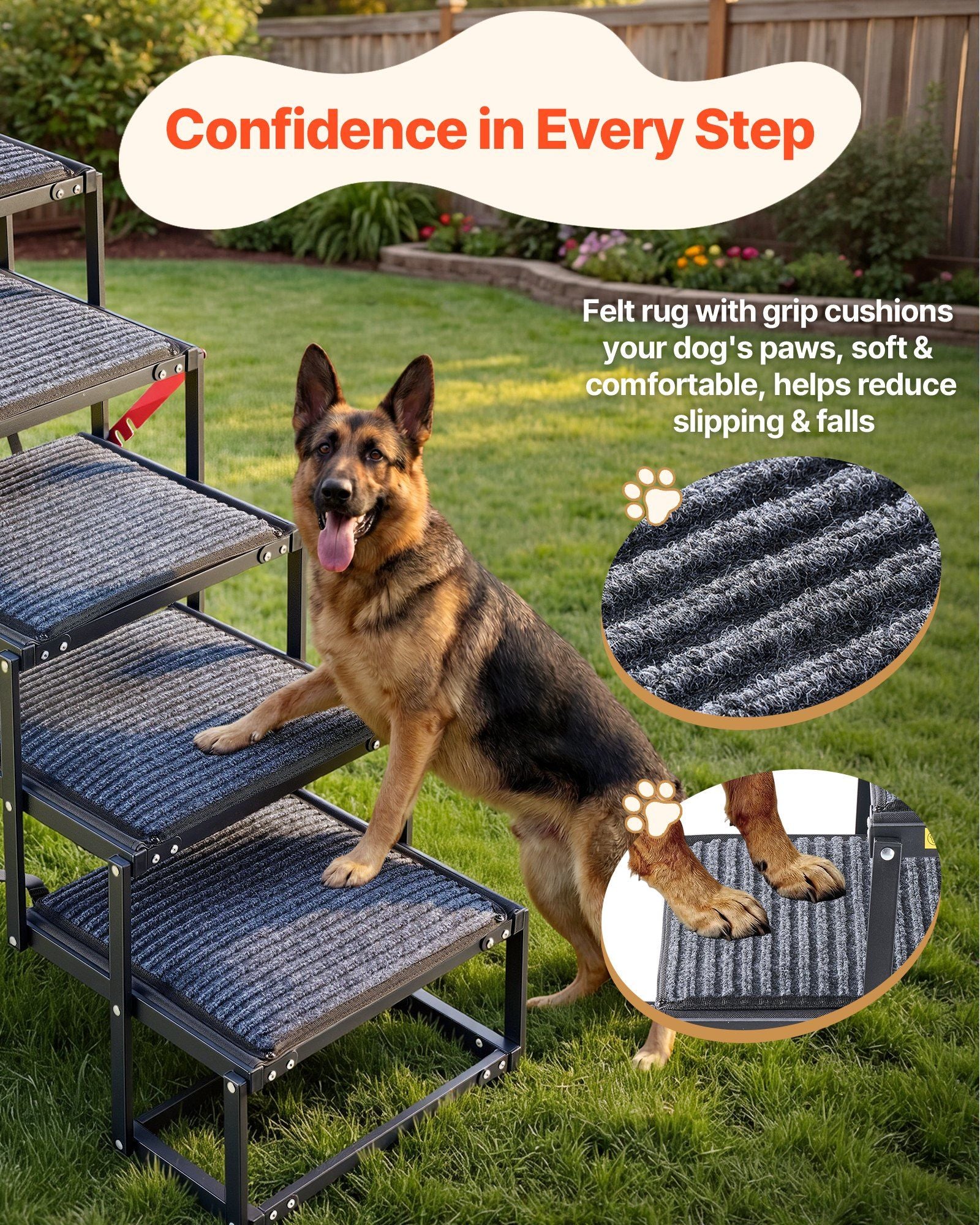 Dog Stairs for Car, 5 Steps Extra Wide Foldable Dog Ramp for Large Dogs with Non-Slip Rug Surface, Portable V952-KZDGLTEKMZFHUGZNR001V0