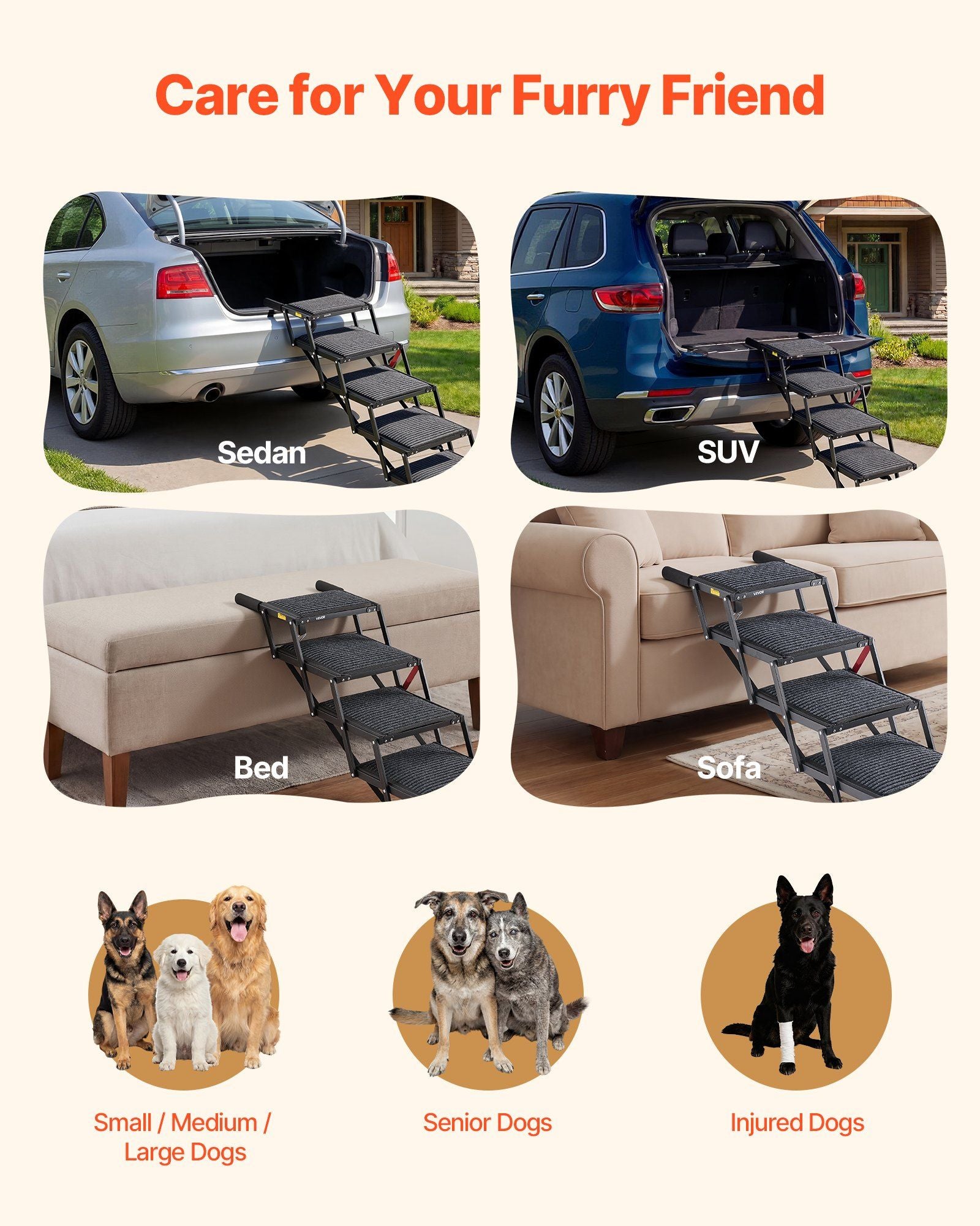 Dog Stairs for Car, 5 Steps Extra Wide Foldable Dog Ramp for Large Dogs with Non-Slip Rug Surface, Portable V952-KZDGLTEKMZFHUGZNR001V0
