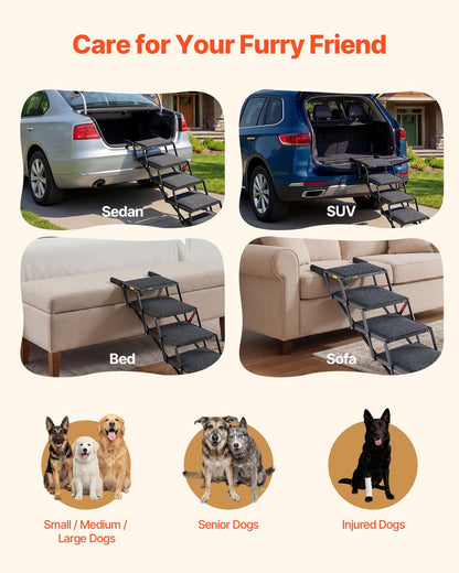 Dog Stairs for Car, 5 Steps Extra Wide Foldable Dog Ramp for Large Dogs with Non-Slip Rug Surface, Portable V952-KZDGLTEKMZFHUGZNR001V0