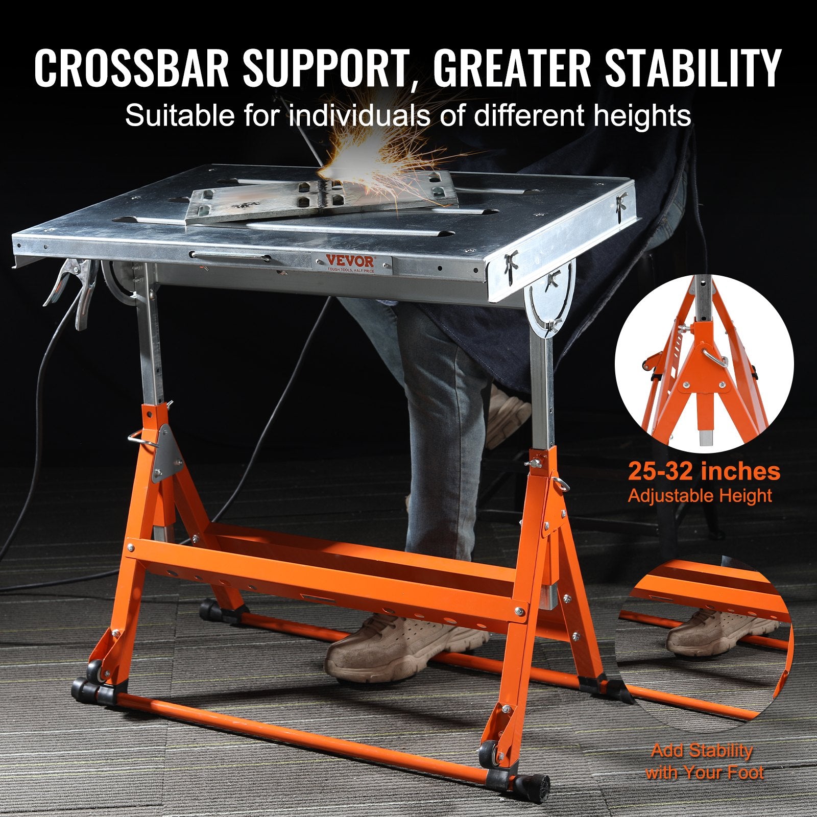 Welding Table 30" x 20", 400lbs Load Capacity Steel Welding Workbench Table on Wheels, Folding Work Bench V952-KZDHZ400LB302X80EV0