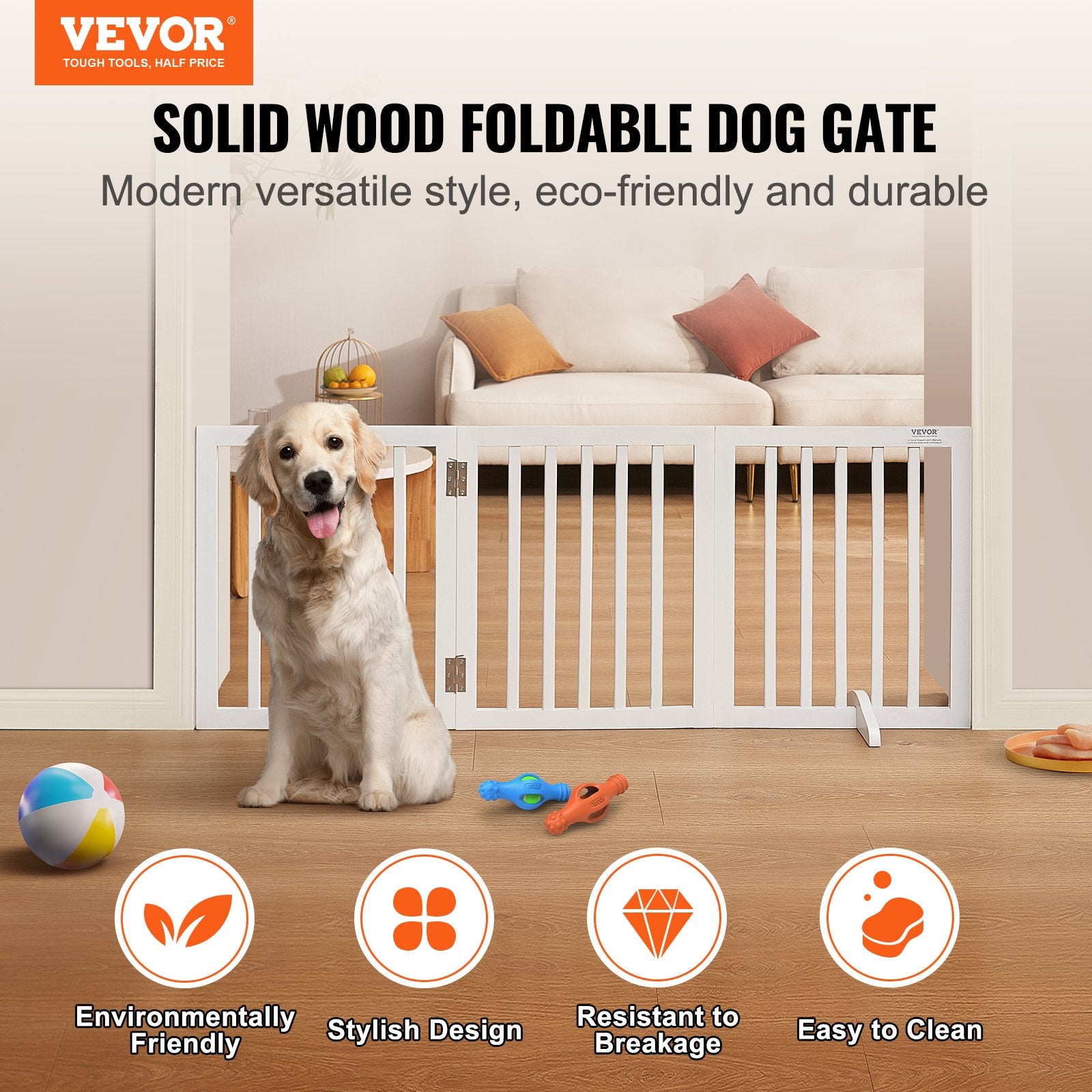 Free Standing Dog Gate, 24" H x 60" W Freestanding Pet Gate, 3 Panels Foldable Dog Gate for Wide and Narrow V952-KZDMZCWMBSMZ75YGXV0