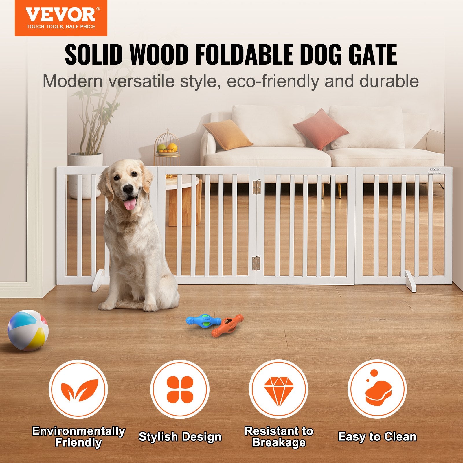 Free Standing Dog Gate, 24" H x 80.3" W Freestanding Pet Gate, 4 Panels Foldable Dog Gate for Wide and Narrow V952-KZDMZCWMBSMZLUM3SV0