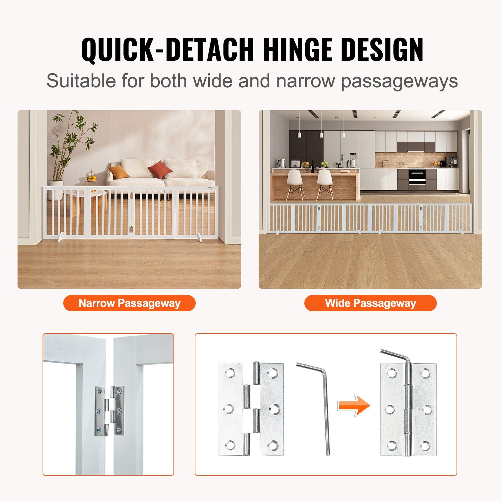 Free Standing Dog Gate, 24" H x 80.3" W Freestanding Pet Gate, 4 Panels Foldable Dog Gate for Wide and Narrow V952-KZDMZCWMBSMZLUM3SV0