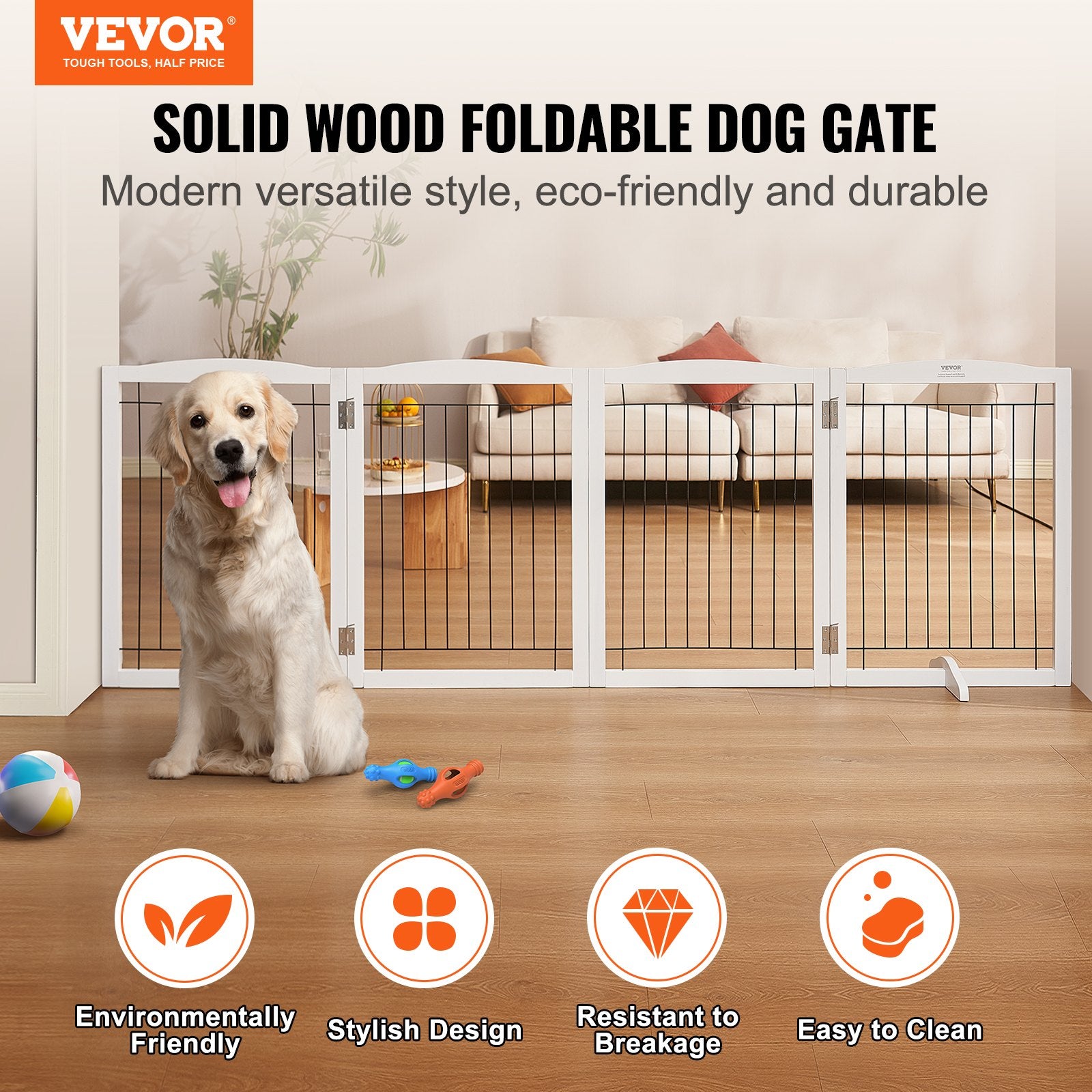 Free Standing Dog Gate, 32" H x 96.5" W Freestanding Pet Gate, 4 Panels Foldable Dog Gate for Wide and Narrow V952-KZDMZCWMBSSMNJA1FV0