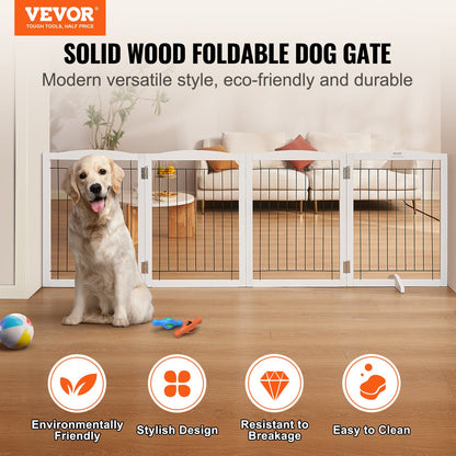 Free Standing Dog Gate, 32" H x 96.5" W Freestanding Pet Gate, 4 Panels Foldable Dog Gate for Wide and Narrow V952-KZDMZCWMBSSMNJA1FV0