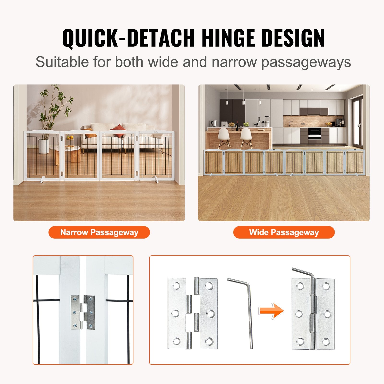 Free Standing Dog Gate, 32" H x 96.5" W Freestanding Pet Gate, 4 Panels Foldable Dog Gate for Wide and Narrow V952-KZDMZCWMBSSMNJA1FV0