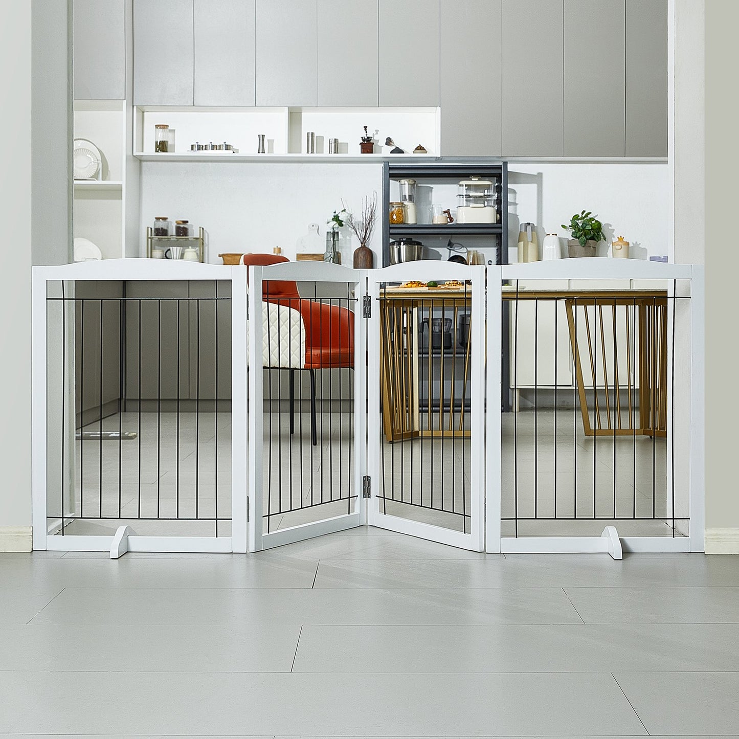 Free Standing Dog Gate, 32" H x 96.5" W Freestanding Pet Gate, 4 Panels Foldable Dog Gate for Wide and Narrow V952-KZDMZCWMBSSMNJA1FV0