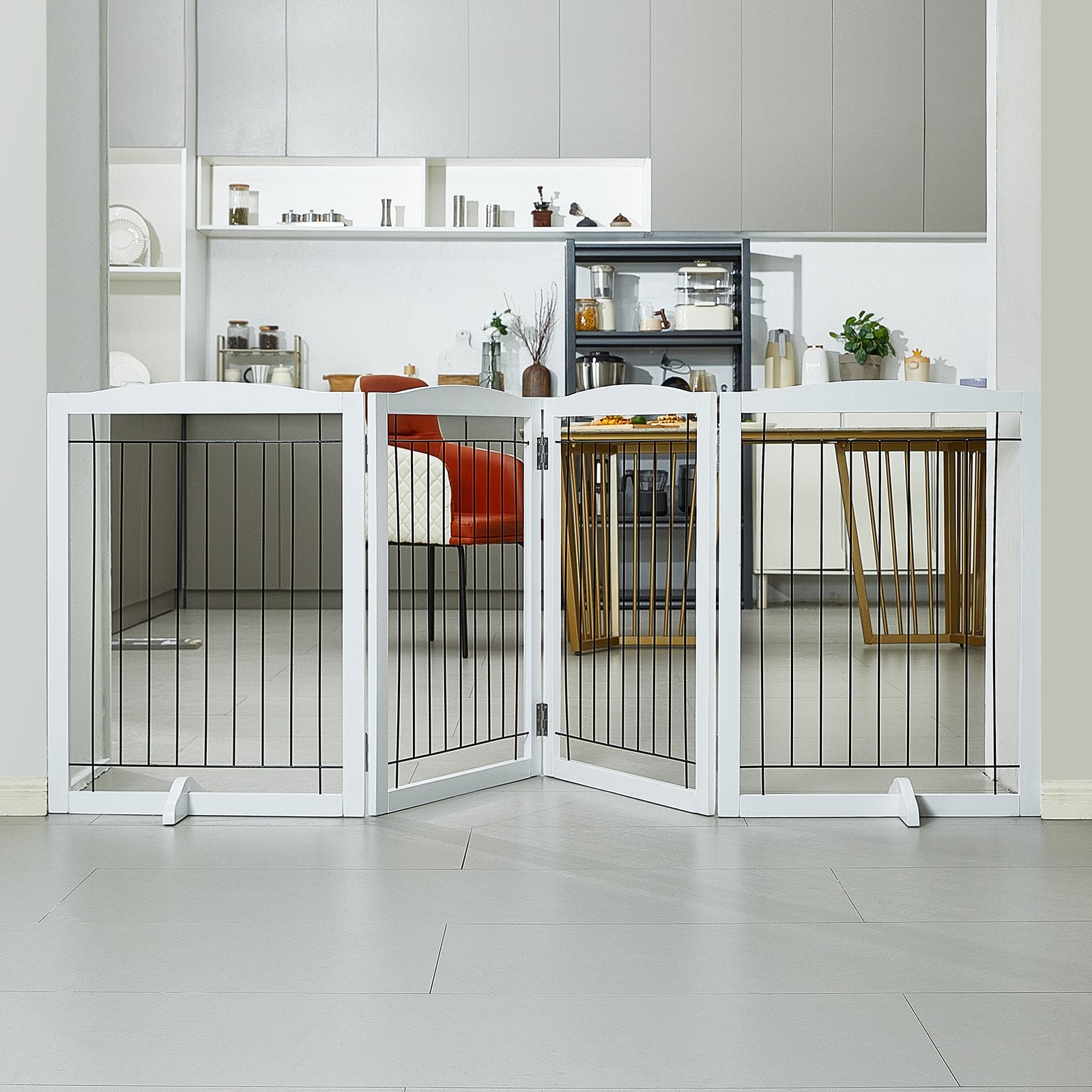 Free Standing Dog Gate, 32" H x 96.5" W Freestanding Pet Gate, 4 Panels Foldable Dog Gate for Wide and Narrow V952-KZDMZCWMBSSMNJA1FV0
