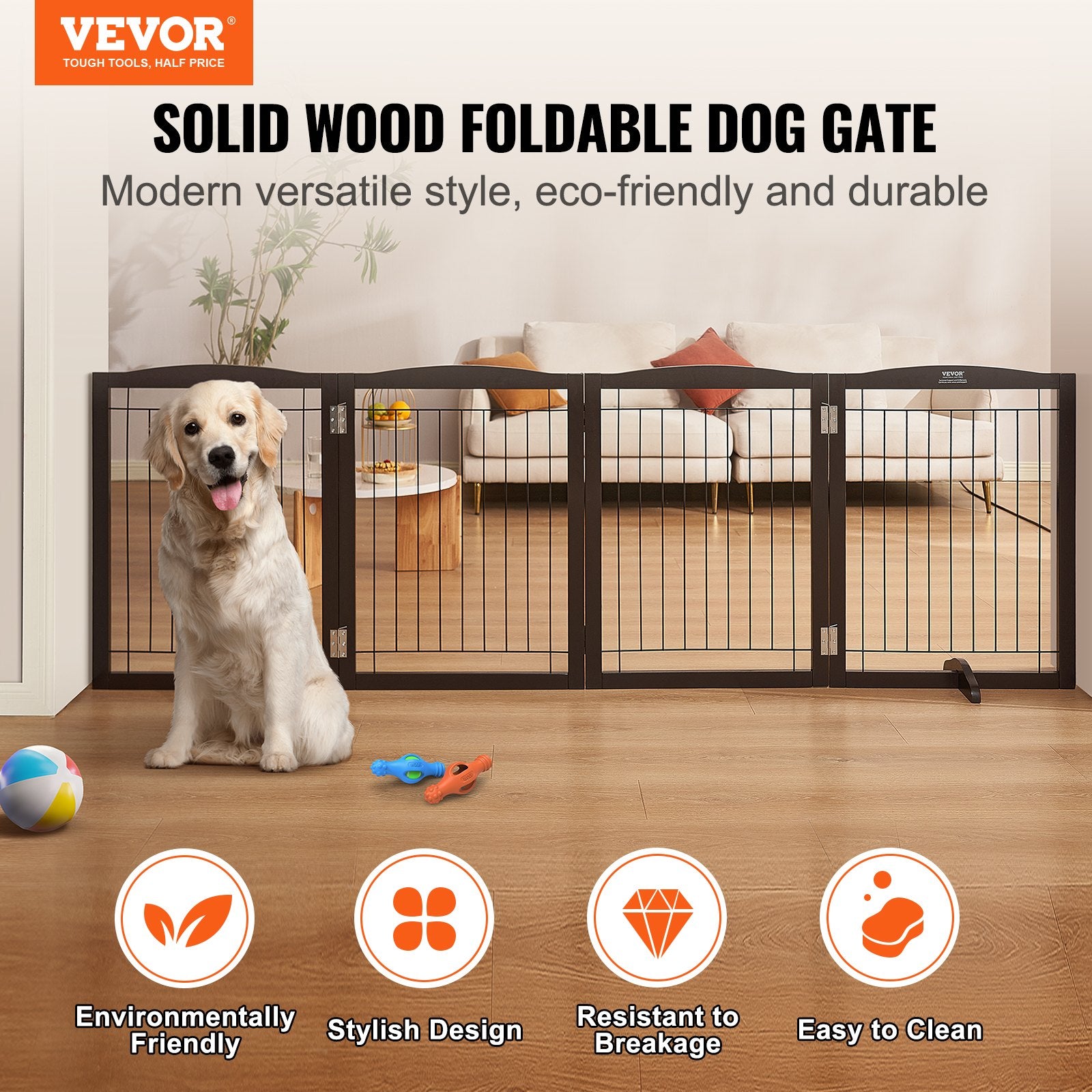 Free Standing Dog Gate 32x96.5 inch Freestanding Pet Gate Foldable Brown V952-KZDMZCWMZSSMB53FTV0