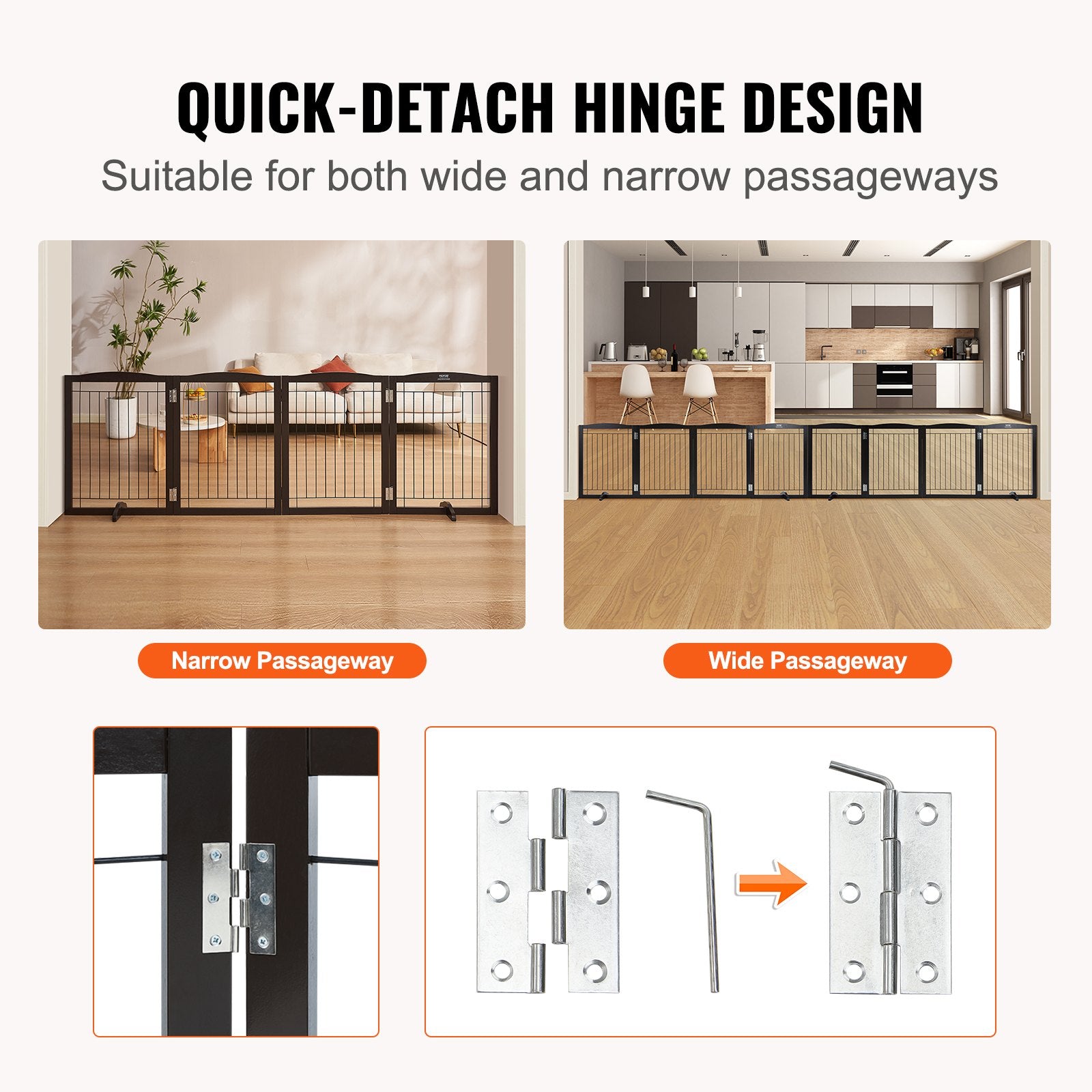 Free Standing Dog Gate 32x96.5 inch Freestanding Pet Gate Foldable Brown V952-KZDMZCWMZSSMB53FTV0