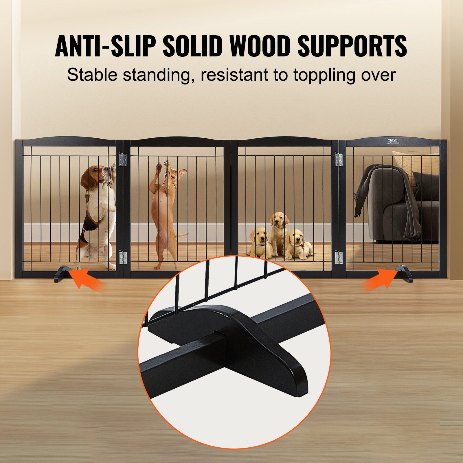 Free Standing Dog Gate 32x96.5 inch Freestanding Pet Gate Foldable Brown V952-KZDMZCWMZSSMB53FTV0