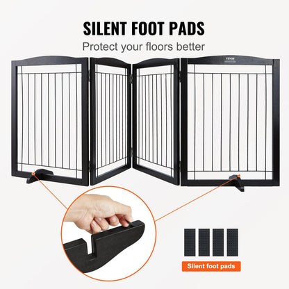 Free Standing Dog Gate 32x96.5 inch Freestanding Pet Gate Foldable Brown V952-KZDMZCWMZSSMB53FTV0
