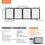 Free Standing Dog Gate 32x96.5 inch Freestanding Pet Gate Foldable Brown V952-KZDMZCWMZSSMB53FTV0