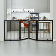 Free Standing Dog Gate 32x96.5 inch Freestanding Pet Gate Foldable Brown V952-KZDMZCWMZSSMB53FTV0