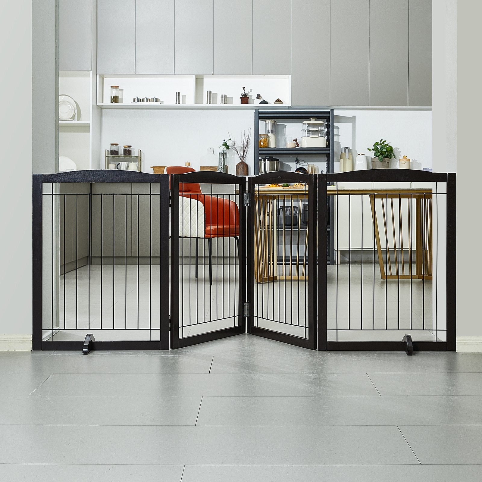 Free Standing Dog Gate 32x96.5 inch Freestanding Pet Gate Foldable Brown V952-KZDMZCWMZSSMB53FTV0