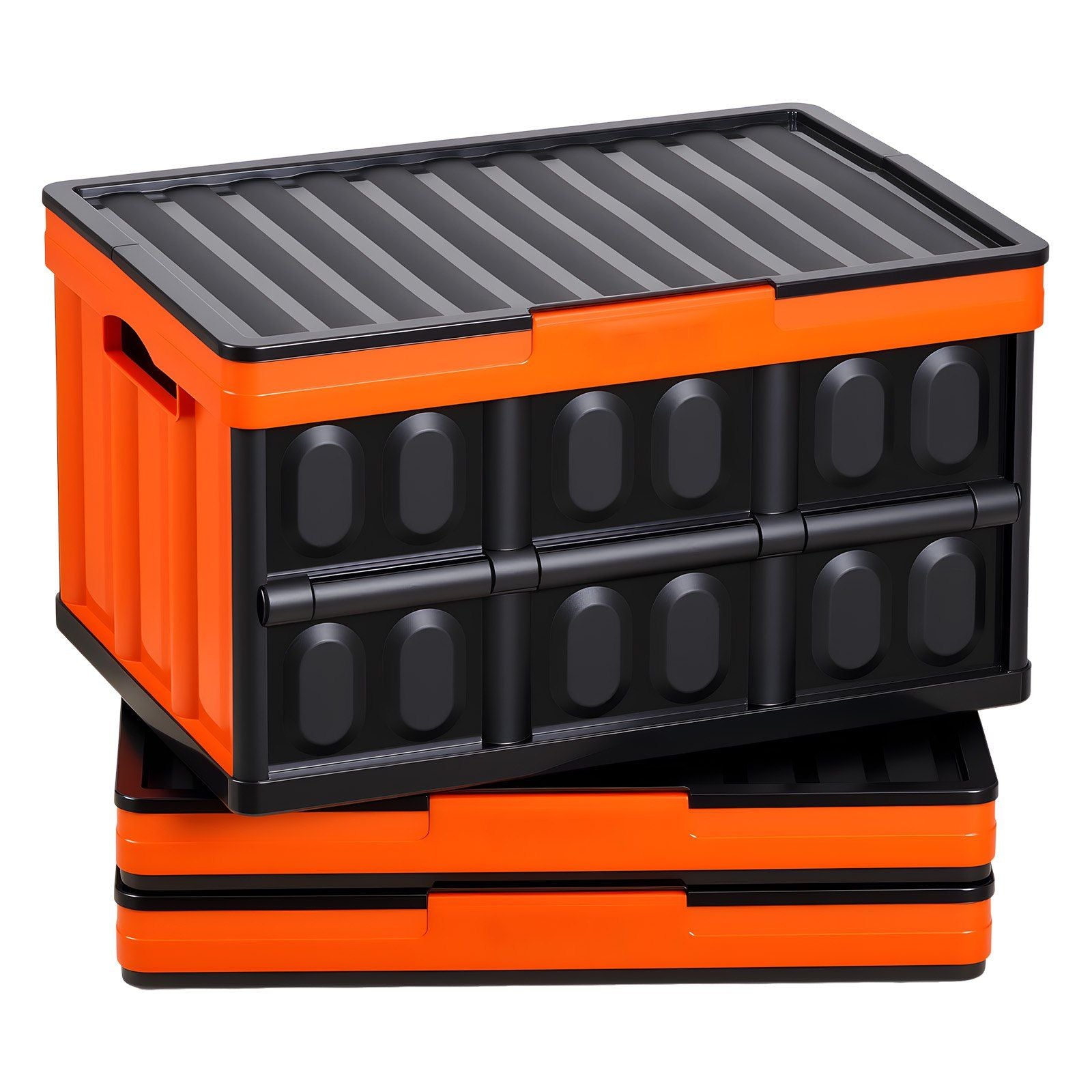 Plastic Collapsible Storage Bins with Lids, 45L 3Packs, Stackable Folding Storage Crates with Handles, Holds V952-KZDSLCWXCHS4PZD9O001V0