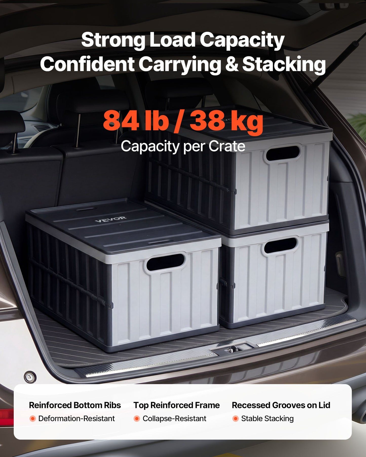 Plastic Collapsible Storage Bins with Lids, 65L 3 Packs, Stackable Folding Storage Crates with Handles, Holds V952-KZDSLCWXHHS671U7U001V0