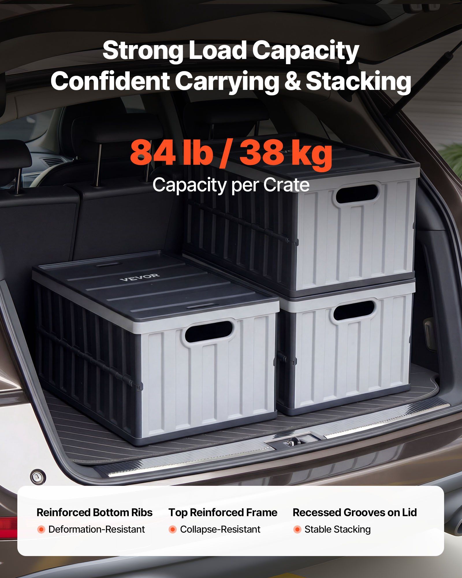 Plastic Collapsible Storage Bins with Lids, 65L 3 Packs, Stackable Folding Storage Crates with Handles, Holds V952-KZDSLCWXHHS671U7U001V0