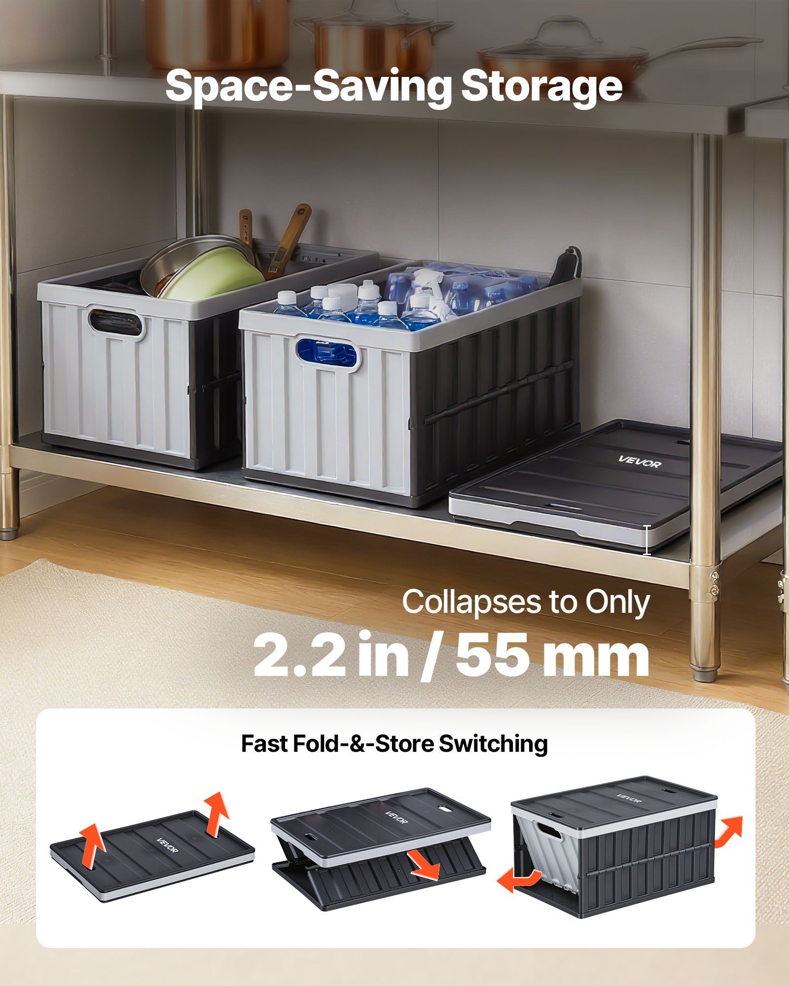 Plastic Collapsible Storage Bins with Lids, 65L 3 Packs, Stackable Folding Storage Crates with Handles, Holds V952-KZDSLCWXHHS671U7U001V0