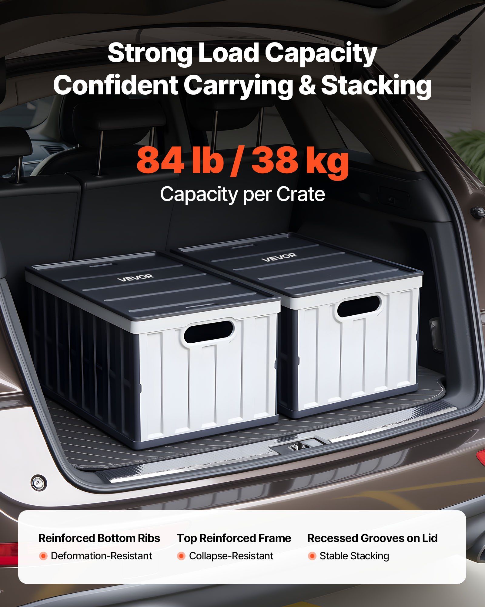 Plastic Collapsible Storage Bins with Lids, 65L 2 Packs, Stackable Folding Storage Crates with Handles, Holds V952-KZDSLCWXHHS6YVX56001V0