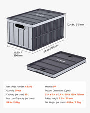 Plastic Collapsible Storage Bins with Lids, 65L 2 Packs, Stackable Folding Storage Crates with Handles, Holds V952-KZDSLCWXHHS6YVX56001V0