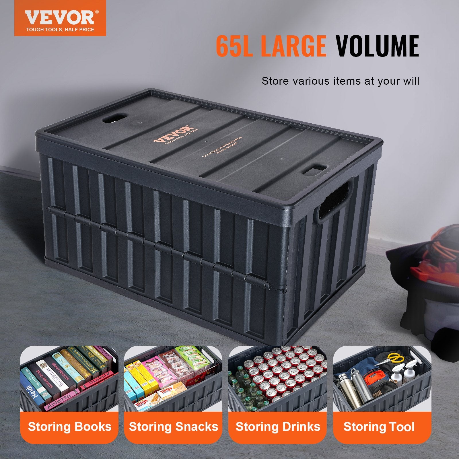 Collapsible Storage Bins with Lids, 65L 3 Packs, Folding Plastic Stackable Utility Crates with Handles, Large V952-KZDSLCWXHS64HOR3QV0