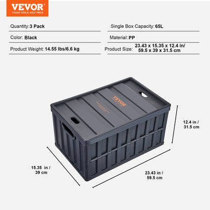 Collapsible Storage Bins with Lids, 65L 3 Packs, Folding Plastic Stackable Utility Crates with Handles, Large V952-KZDSLCWXHS64HOR3QV0