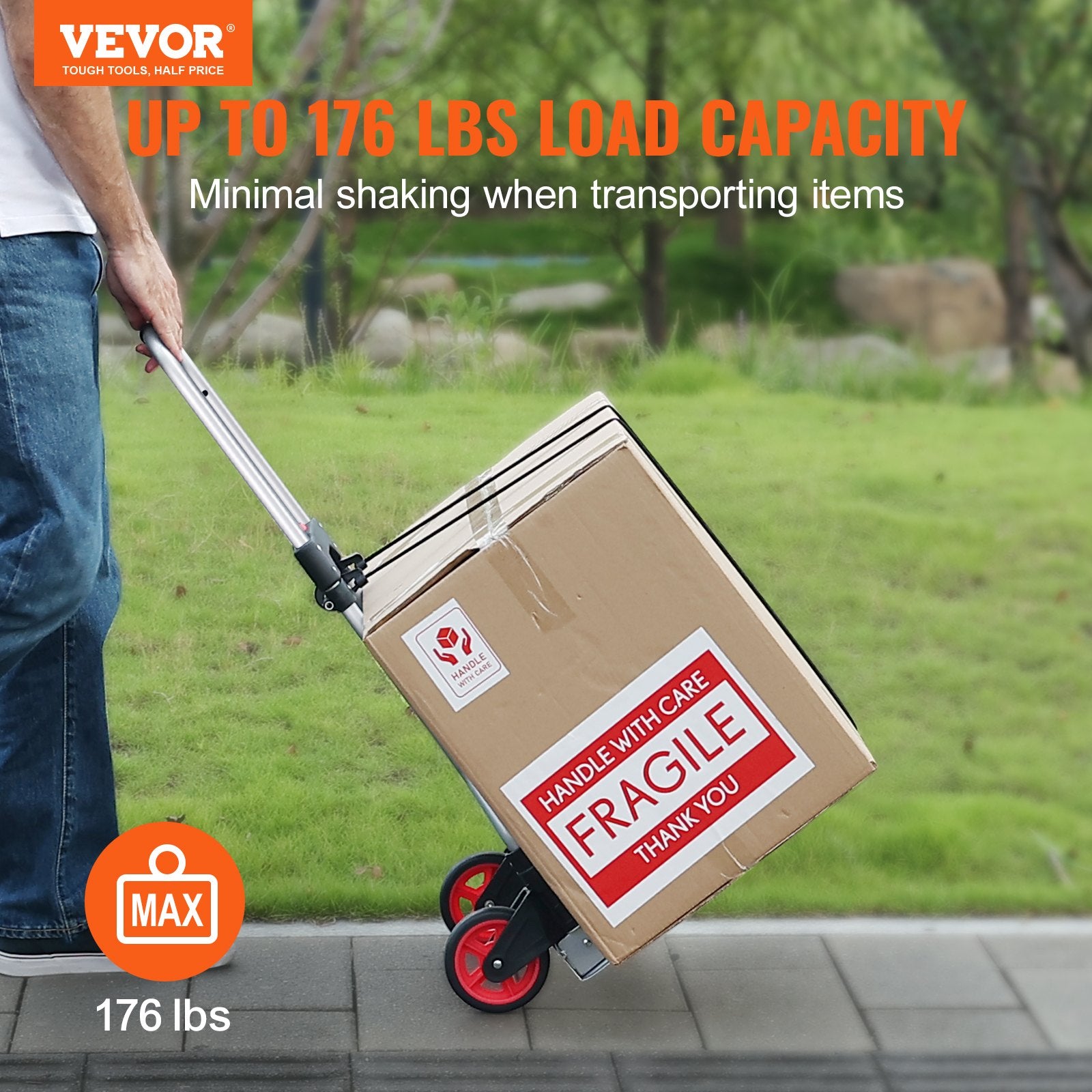 Folding Hand Truck, 80 kg Load Capacity, Aluminum Portable Cart, Convertible Hand Truck and Dolly with V952-KZDSTHC175B0QUTVIV0