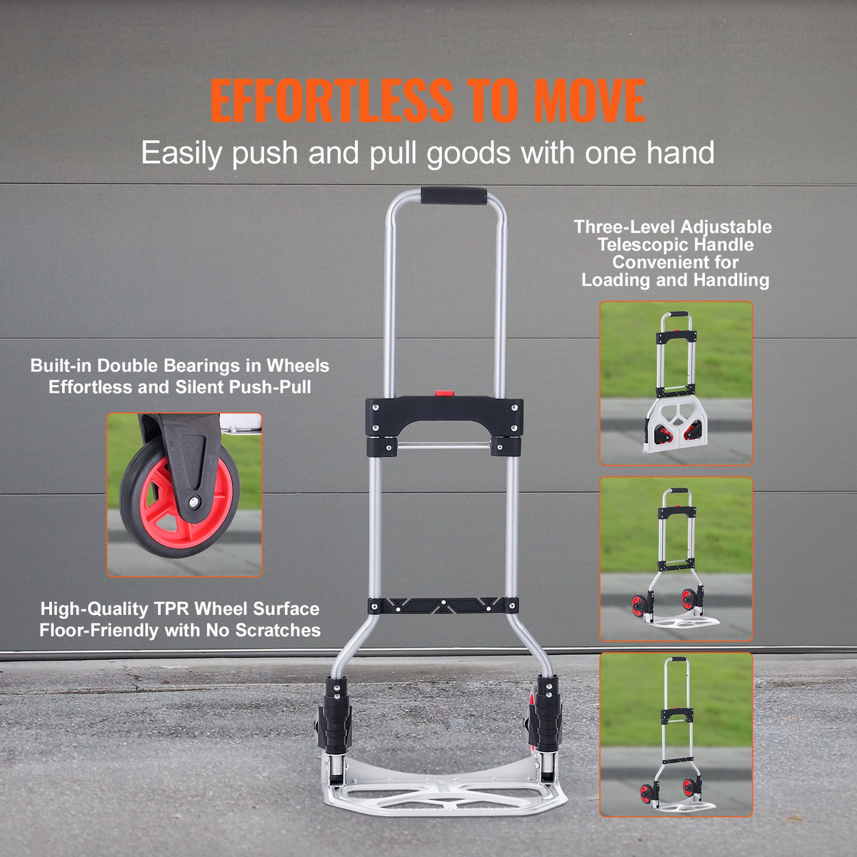 Folding Hand Truck, 80 kg Load Capacity, Aluminum Portable Cart, Convertible Hand Truck and Dolly with V952-KZDSTHC175B0QUTVIV0