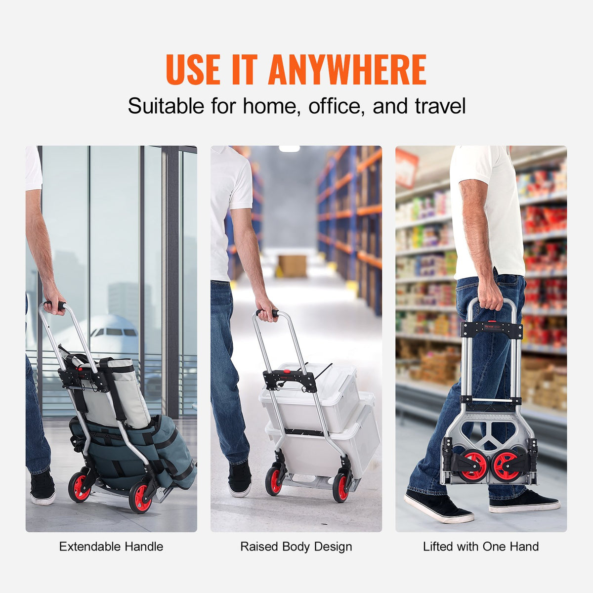 Folding Hand Truck, 80 kg Load Capacity, Aluminum Portable Cart, Convertible Hand Truck and Dolly with V952-KZDSTHC175B0QUTVIV0