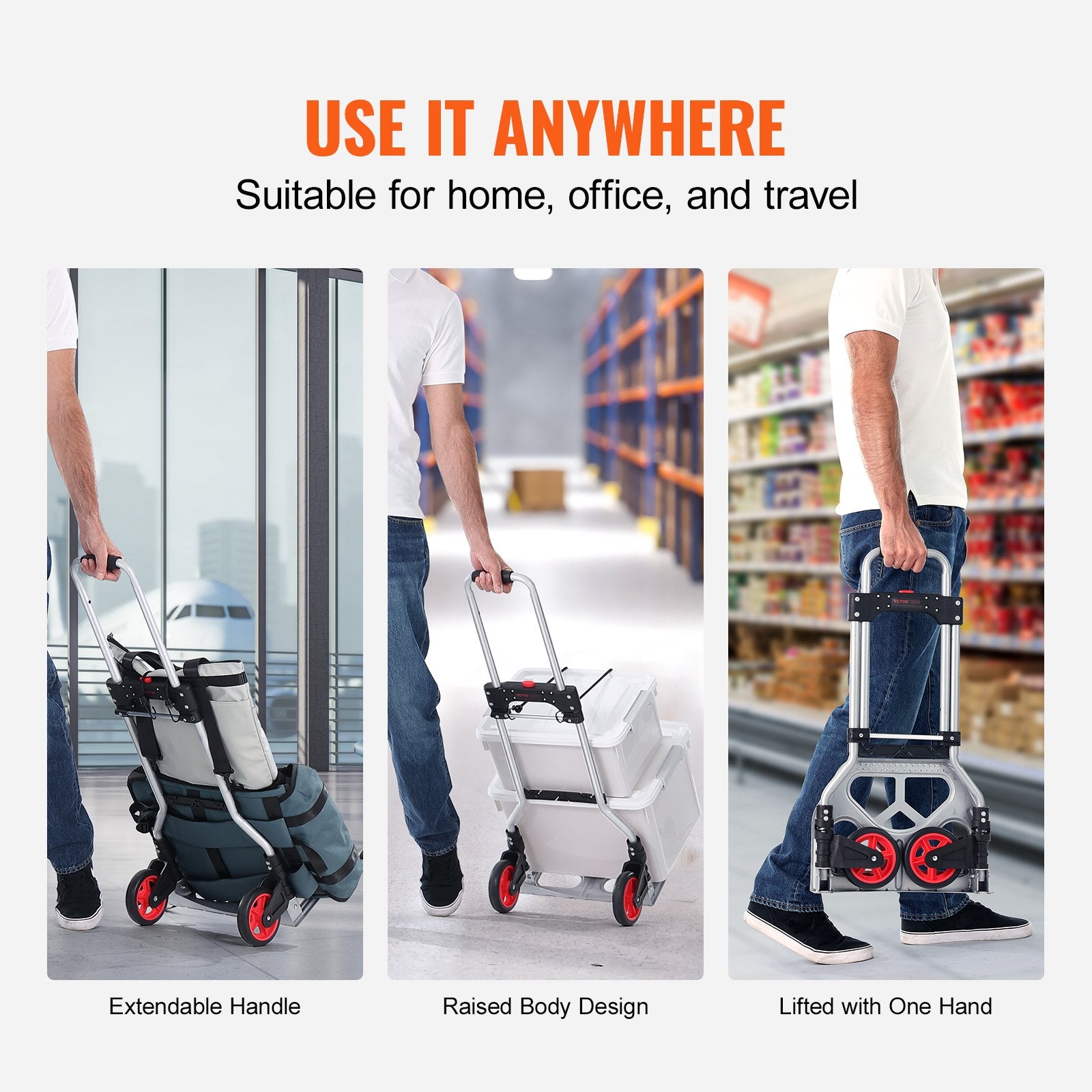 Folding Hand Truck, 80 kg Load Capacity, Aluminum Portable Cart, Convertible Hand Truck and Dolly with V952-KZDSTHC175B0QUTVIV0