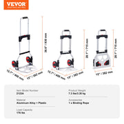 Folding Hand Truck, 80 kg Load Capacity, Aluminum Portable Cart, Convertible Hand Truck and Dolly with V952-KZDSTHC175B0QUTVIV0