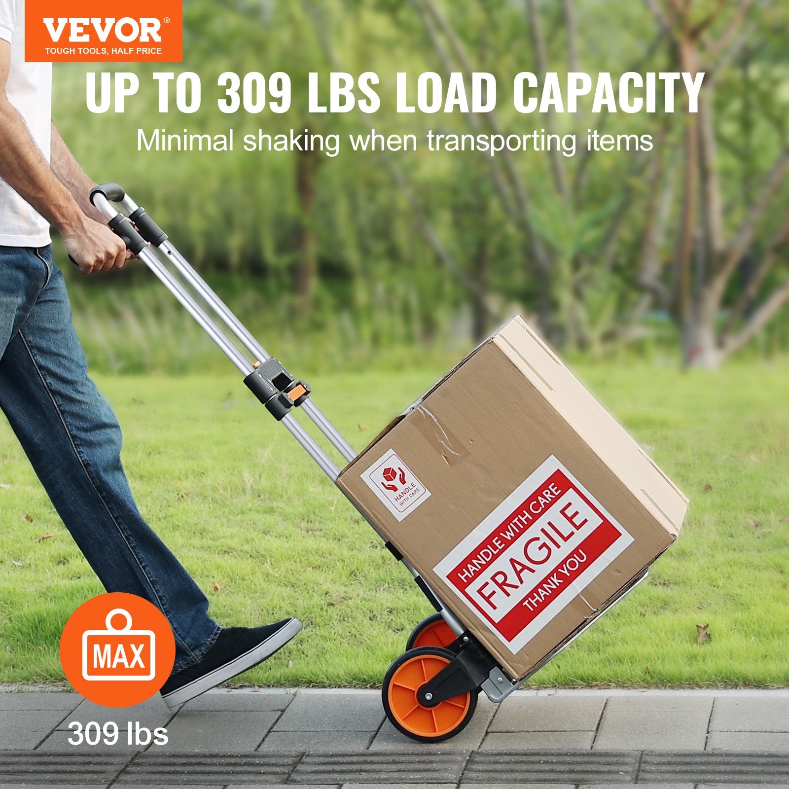 Folding Hand Truck, 140 kg Load Capacity, Aluminum Portable Cart, Convertible Hand Truck and Dolly with V952-KZDSTHC500B01UEHNV0