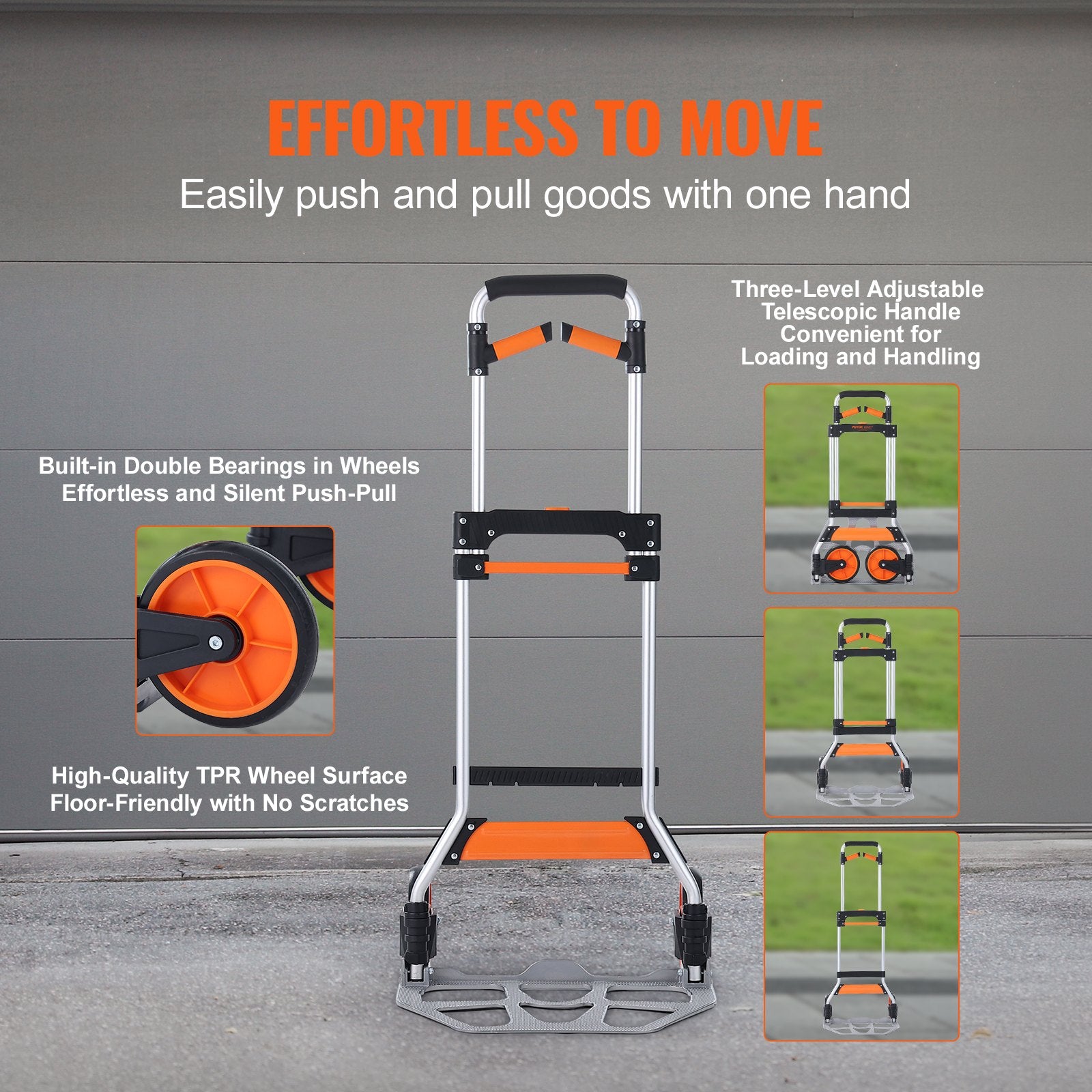 Folding Hand Truck, 140 kg Load Capacity, Aluminum Portable Cart, Convertible Hand Truck and Dolly with V952-KZDSTHC500B01UEHNV0