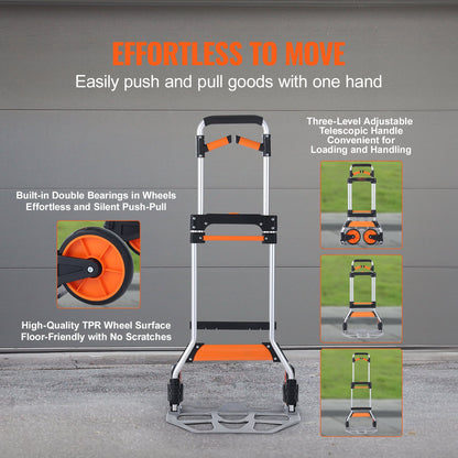 Folding Hand Truck, 140 kg Load Capacity, Aluminum Portable Cart, Convertible Hand Truck and Dolly with V952-KZDSTHC500B01UEHNV0