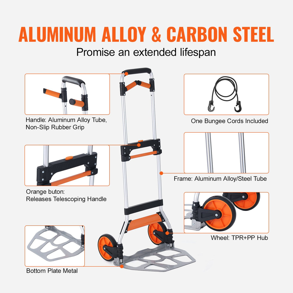 Folding Hand Truck, 140 kg Load Capacity, Aluminum Portable Cart, Convertible Hand Truck and Dolly with V952-KZDSTHC500B01UEHNV0