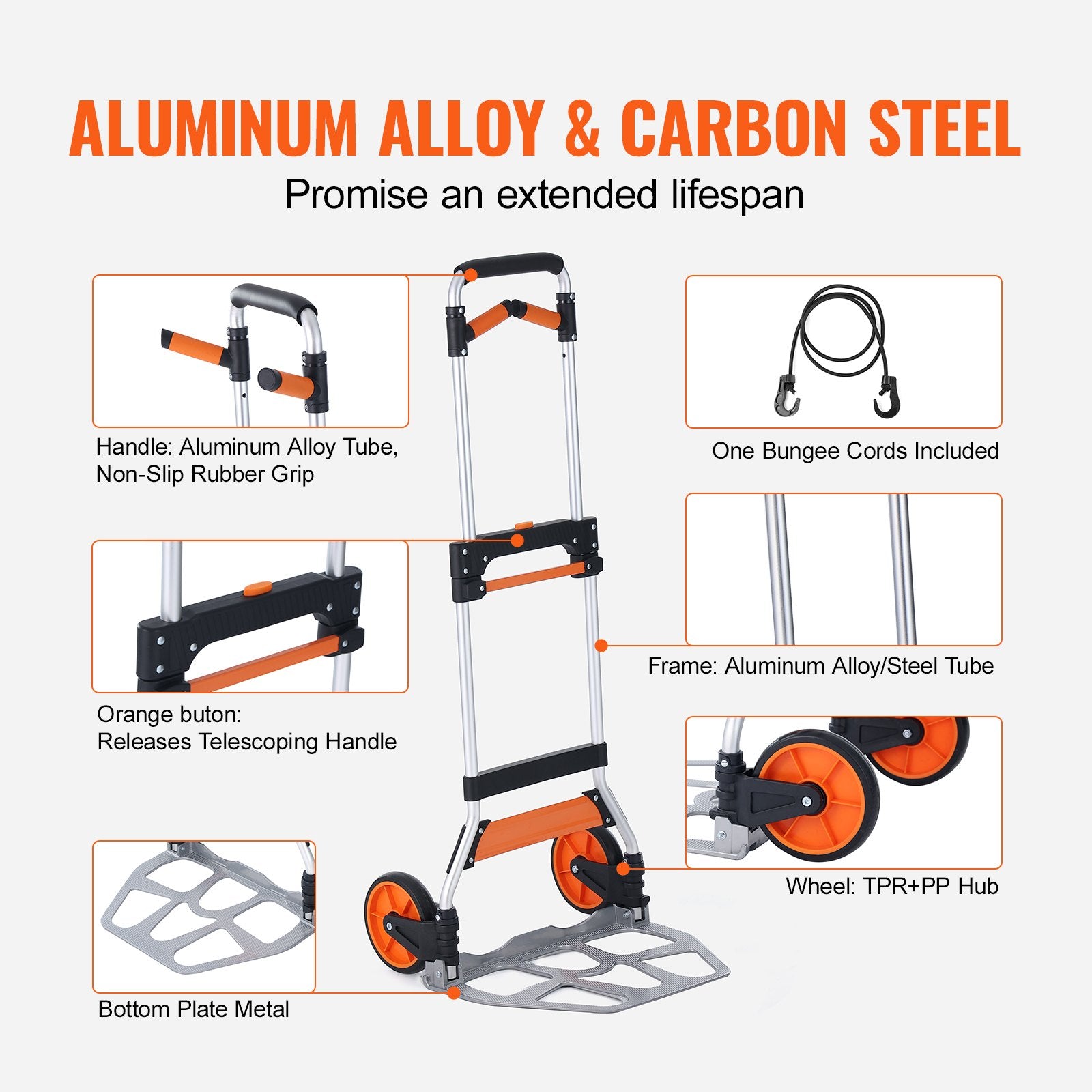 Folding Hand Truck, 140 kg Load Capacity, Aluminum Portable Cart, Convertible Hand Truck and Dolly with V952-KZDSTHC500B01UEHNV0