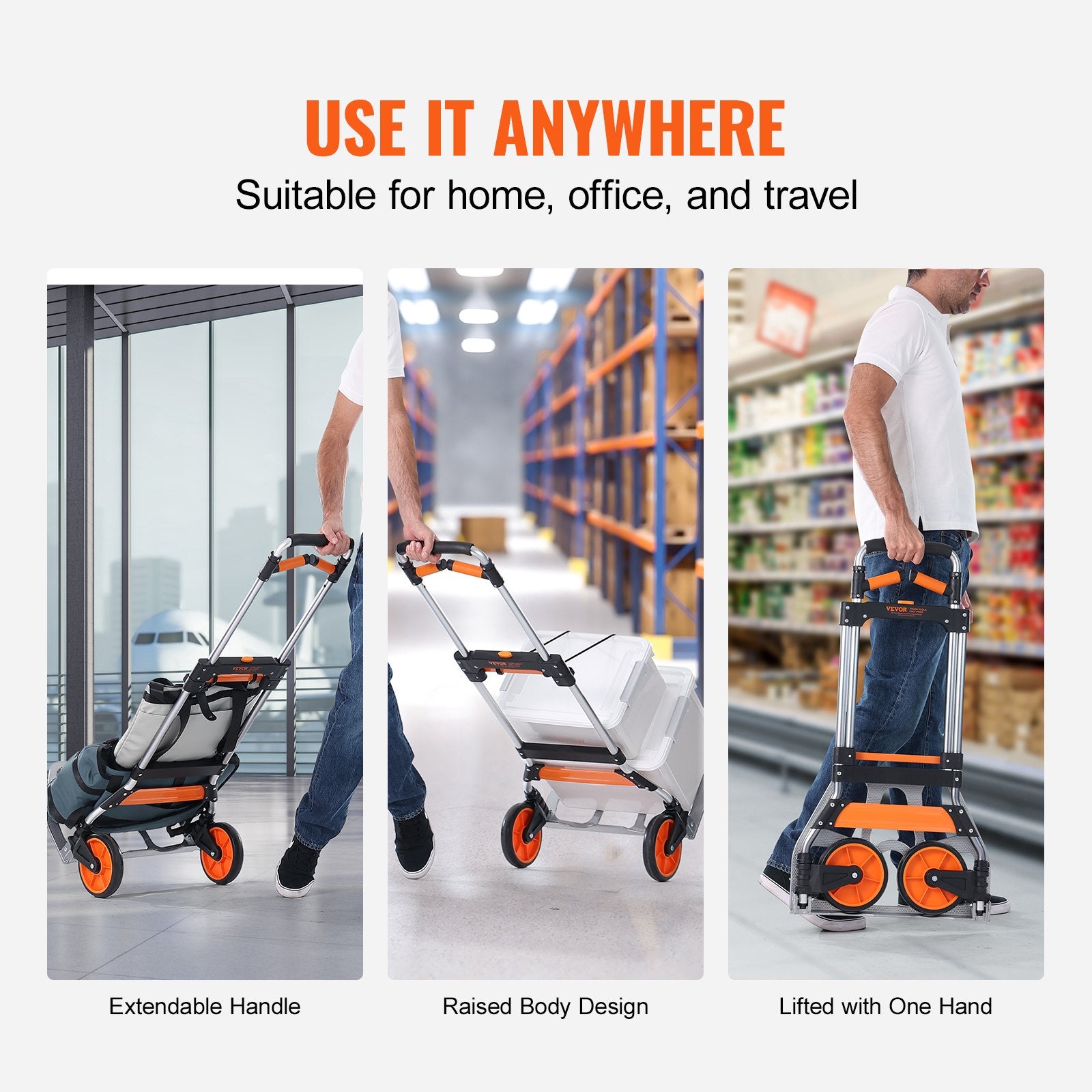 Folding Hand Truck, 140 kg Load Capacity, Aluminum Portable Cart, Convertible Hand Truck and Dolly with V952-KZDSTHC500B01UEHNV0
