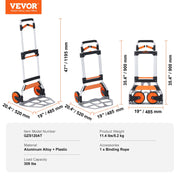 Folding Hand Truck, 140 kg Load Capacity, Aluminum Portable Cart, Convertible Hand Truck and Dolly with V952-KZDSTHC500B01UEHNV0