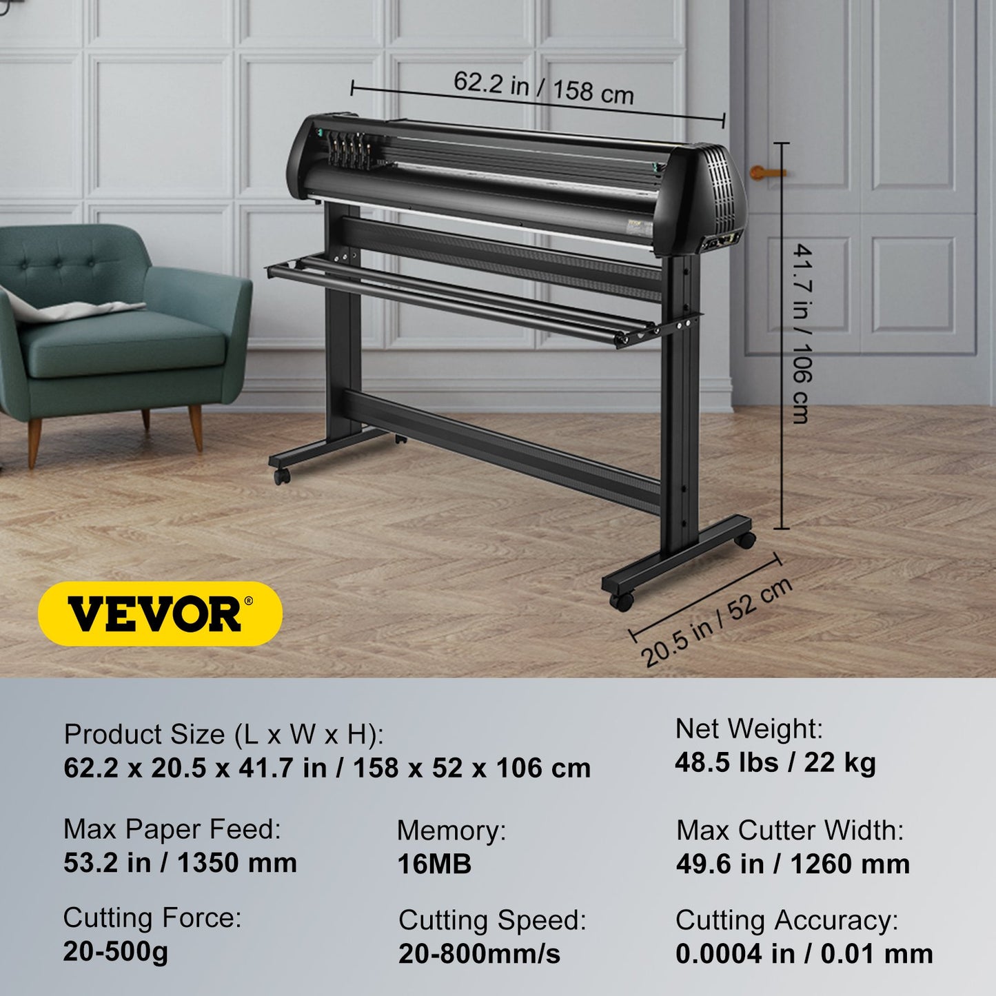Vinyl Cutter, 53inch Vinyl Cutter Plotter with Stand, Adjustable Speed Force for Sign Making Vinyl Plotter, V952-KZJHSACSK13501K5GV3