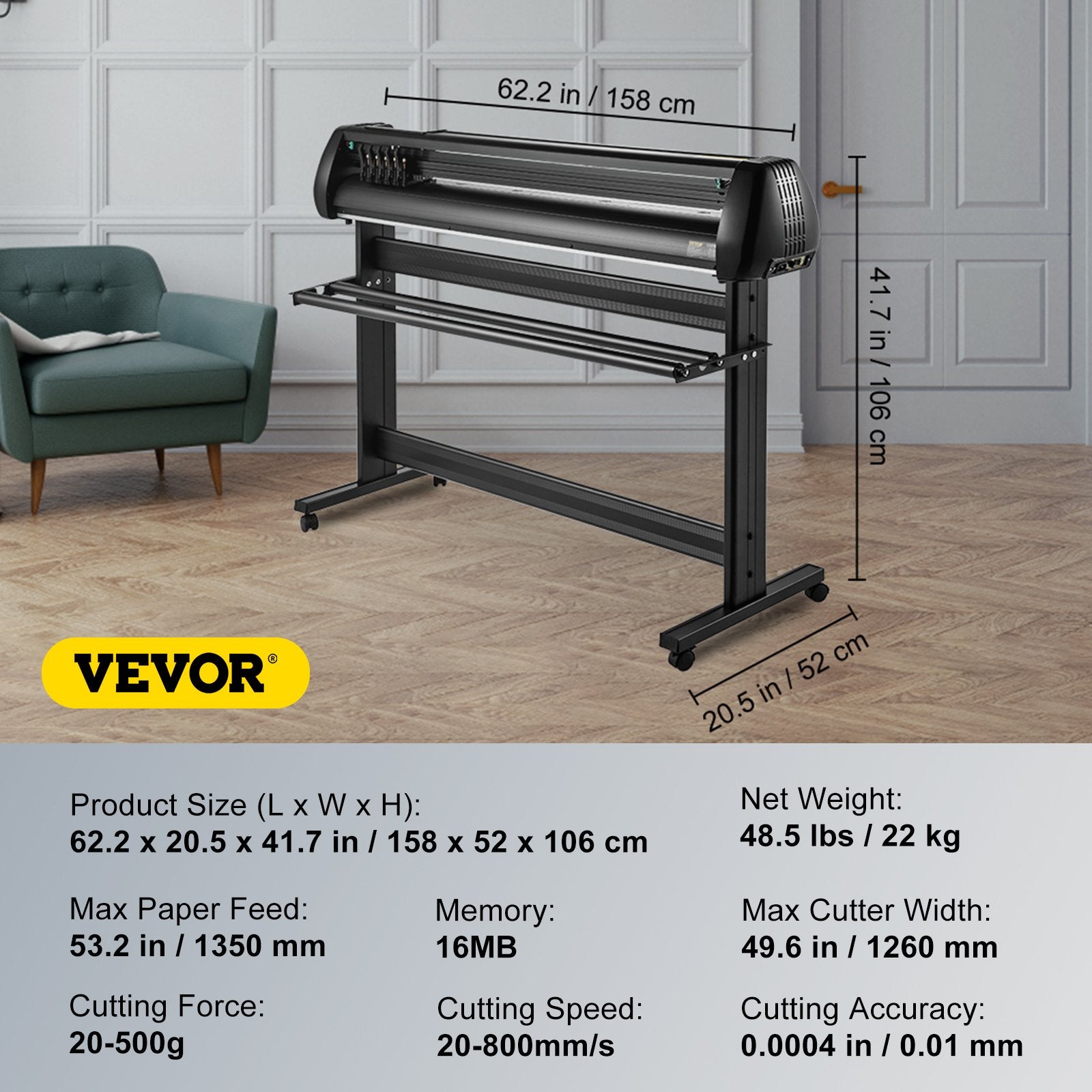 Vinyl Cutter, 53inch Vinyl Cutter Plotter with Stand, Adjustable Speed Force for Sign Making Vinyl Plotter, V952-KZJHSACSK13501K5GV3