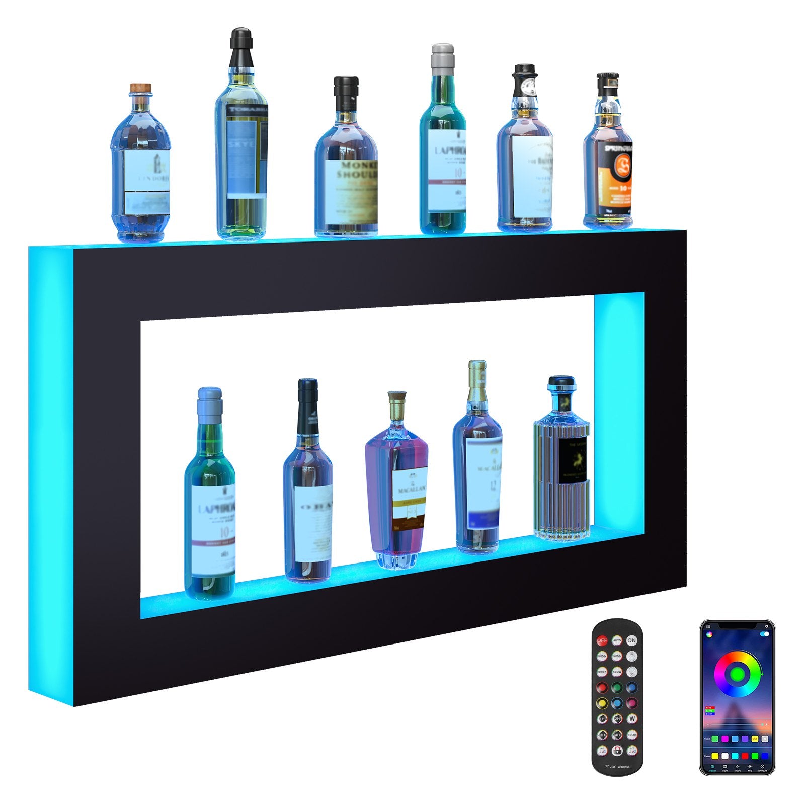 LED Lighted Liquor Bottle Display Bar Shelf RF & App Control 1210 mm V952-KZXBGLED248RFXCBHV3