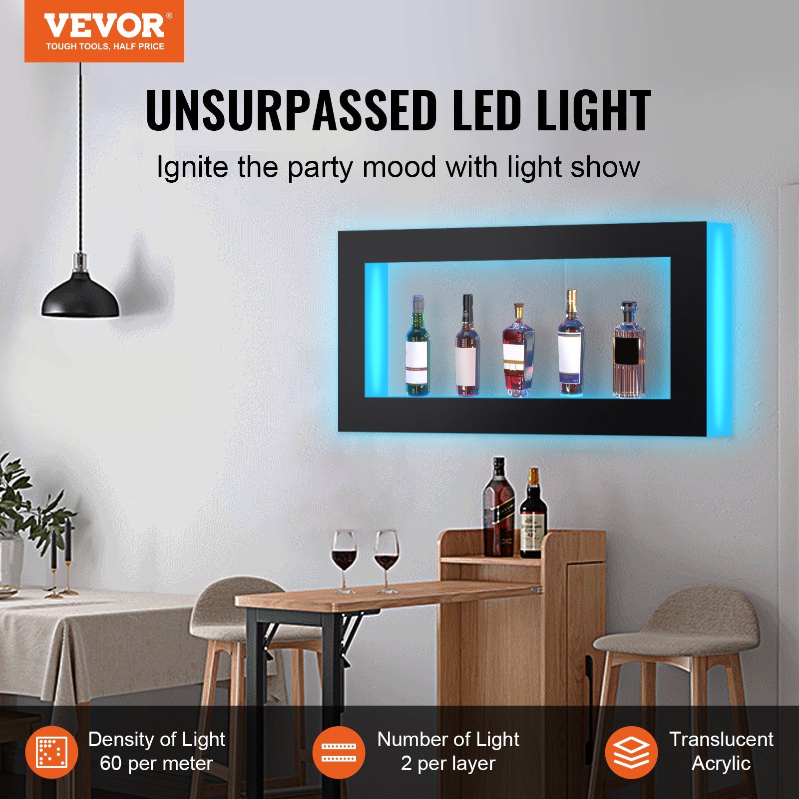 LED Lighted Liquor Bottle Display Bar Shelf RF & App Control 1210 mm V952-KZXBGLED248RFXCBHV3